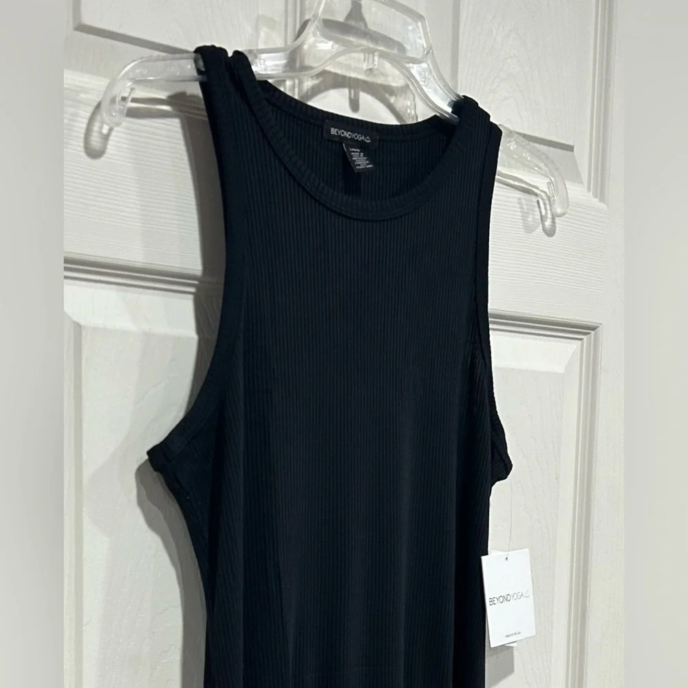 Beyond Yoga Women's XL Formation Tank Dress Black NWT Midi Racerback Soft Slit